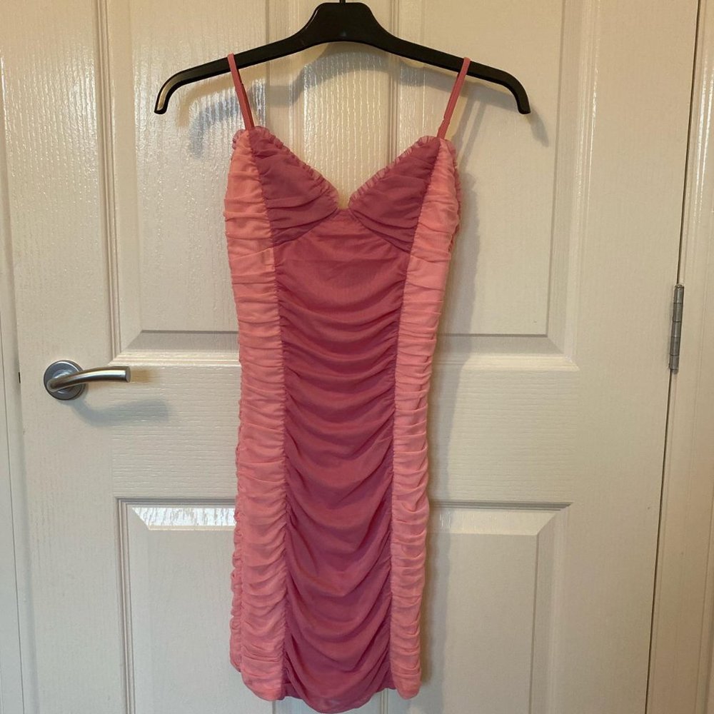 Tiger Mist Adena Pink Colorblock Ruched Mesh Dress - Picture 4 of 8